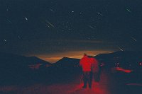 leonids  The Leonid meteor storm of Nov 18, 2001. A composite of several exposures, shot near Mojave, Ca. The light on the horizon is not sunrise, but light pollution from Lancaster & Palmdale